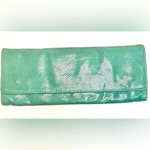 Chocolat Blu Turquoise Embossed Patent Leather Foldover Clutch (Strap-Ready)